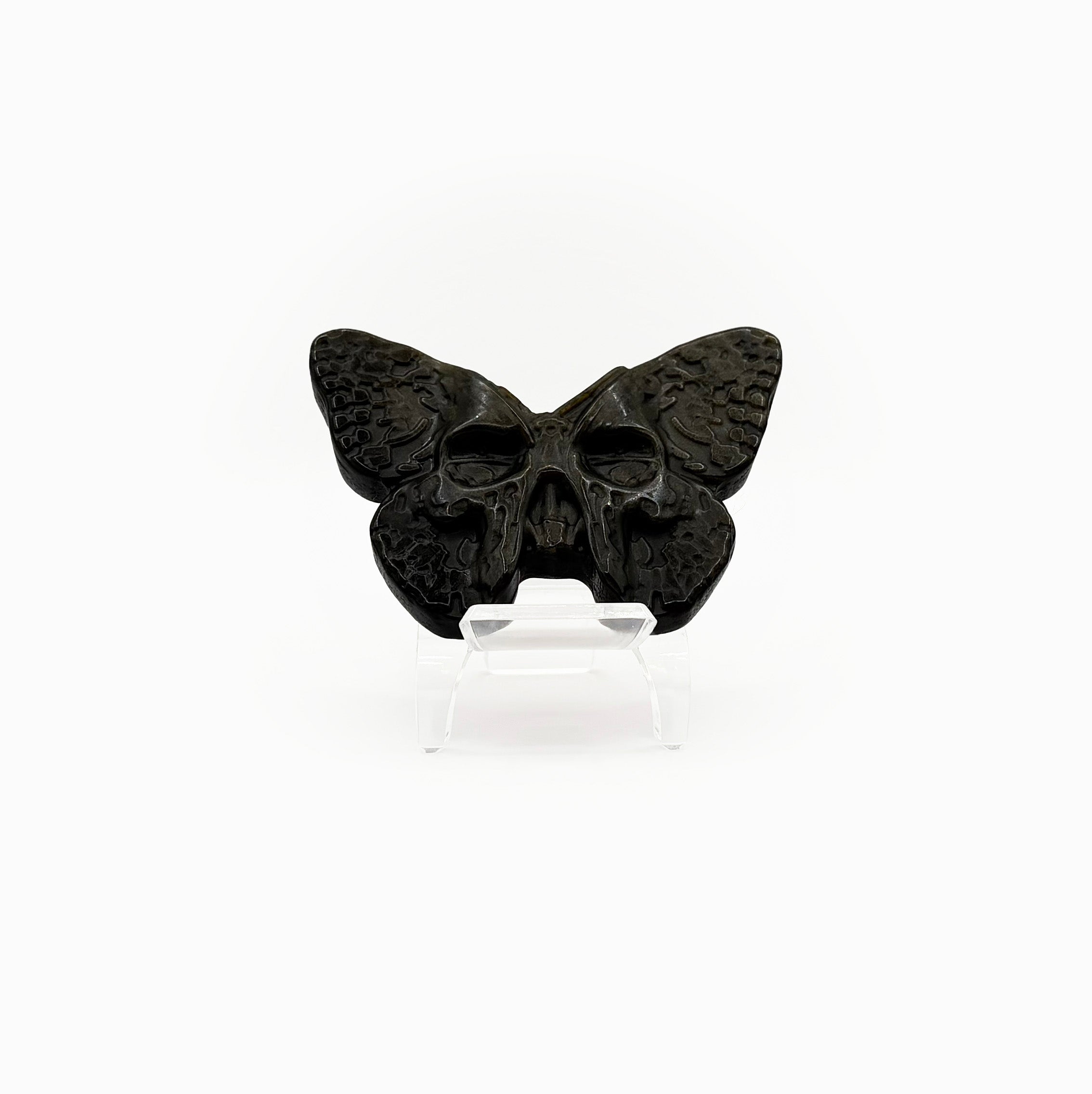 Obsidian Skull Butterfly Carving with Gold Sheen