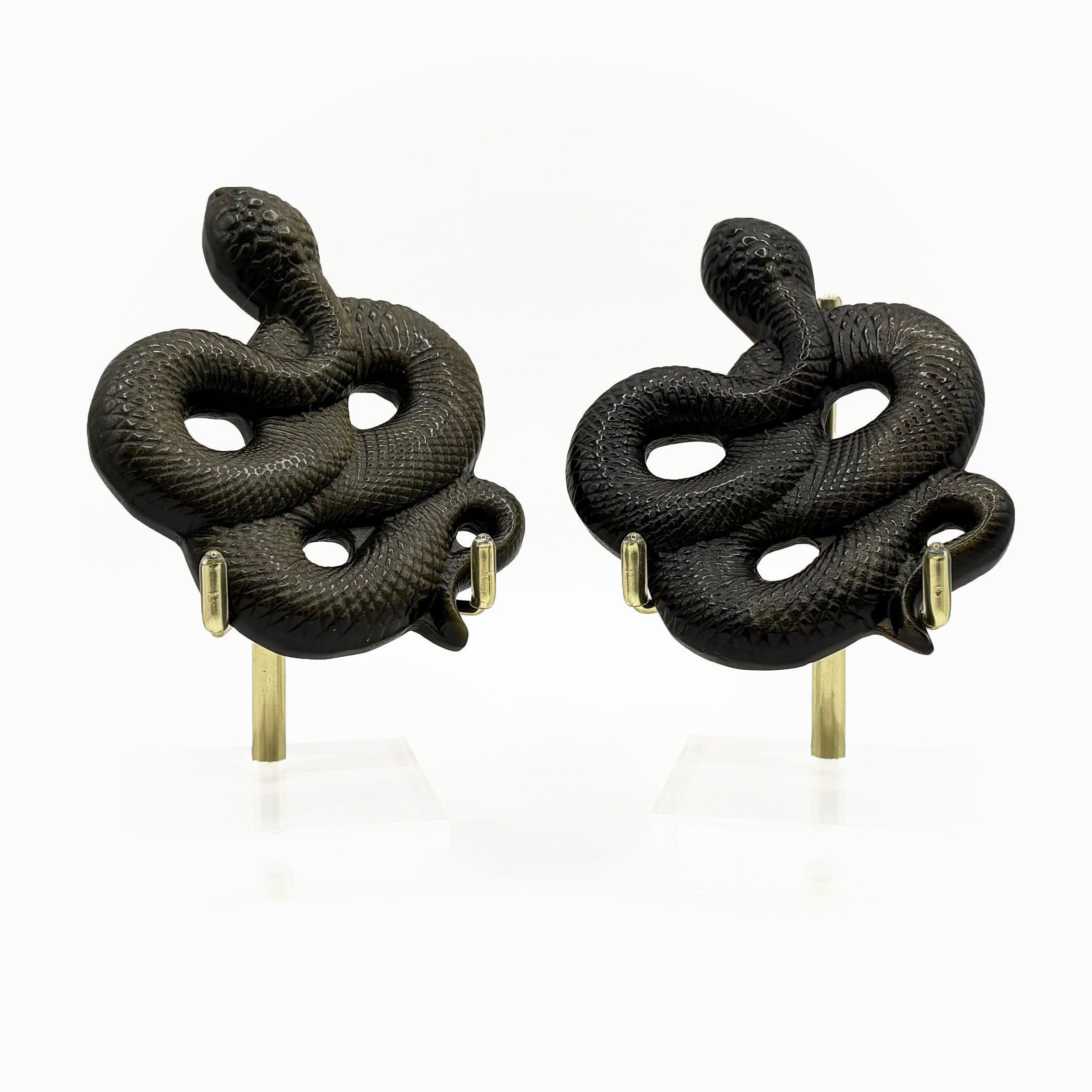 Obsidian Snake Carving with Gold Sheen