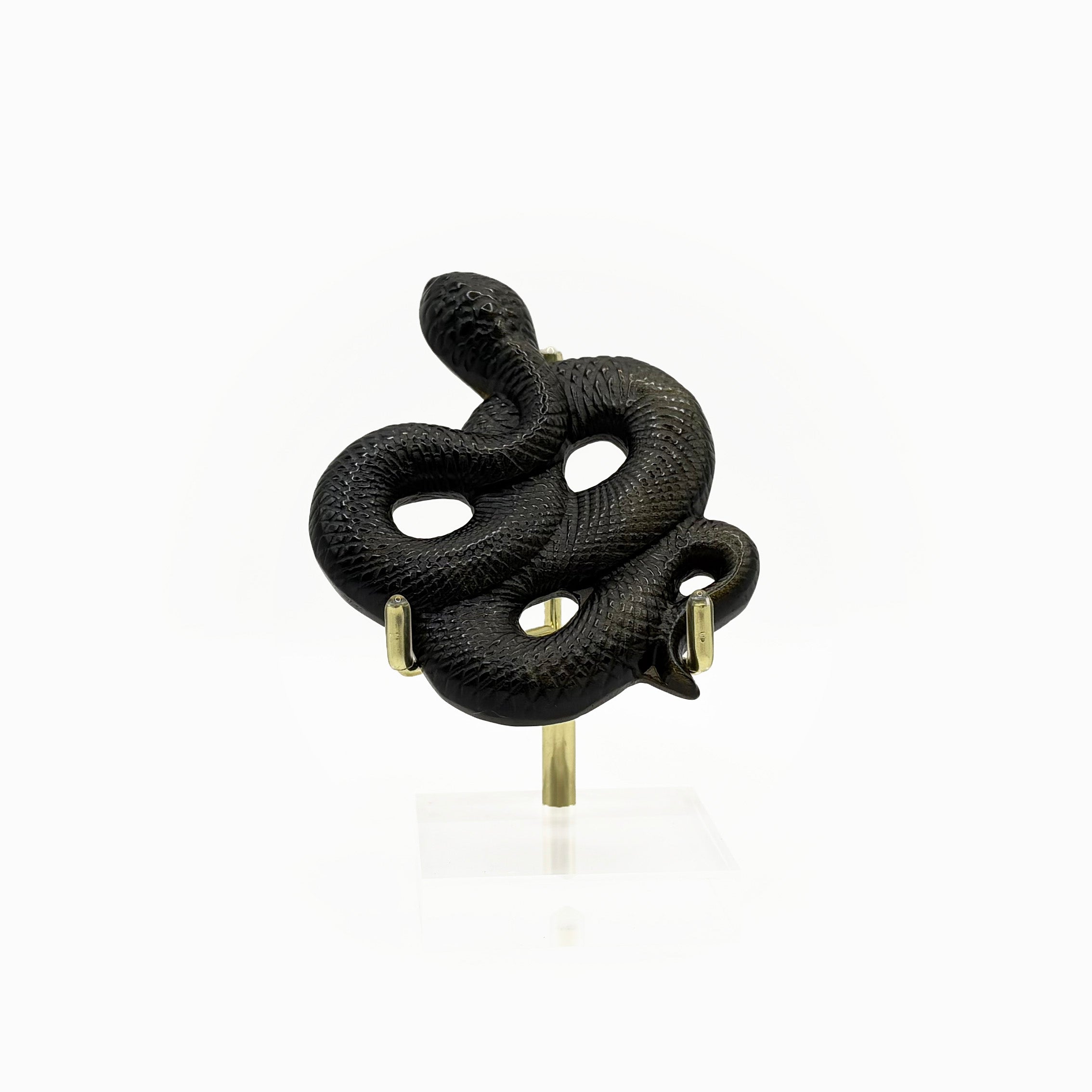 Obsidian Snake Carving with Gold Sheen