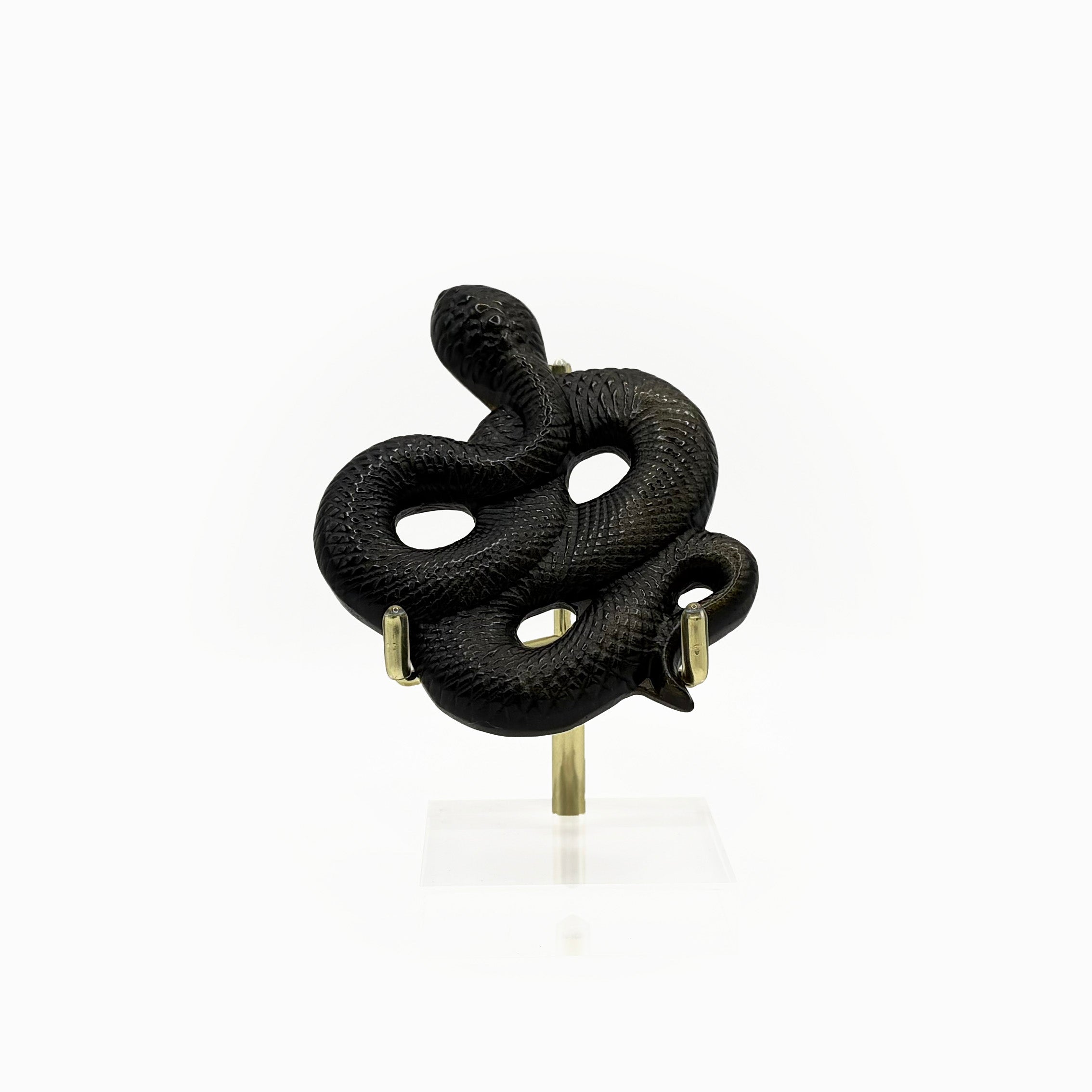 Obsidian Snake Carving with Gold Sheen