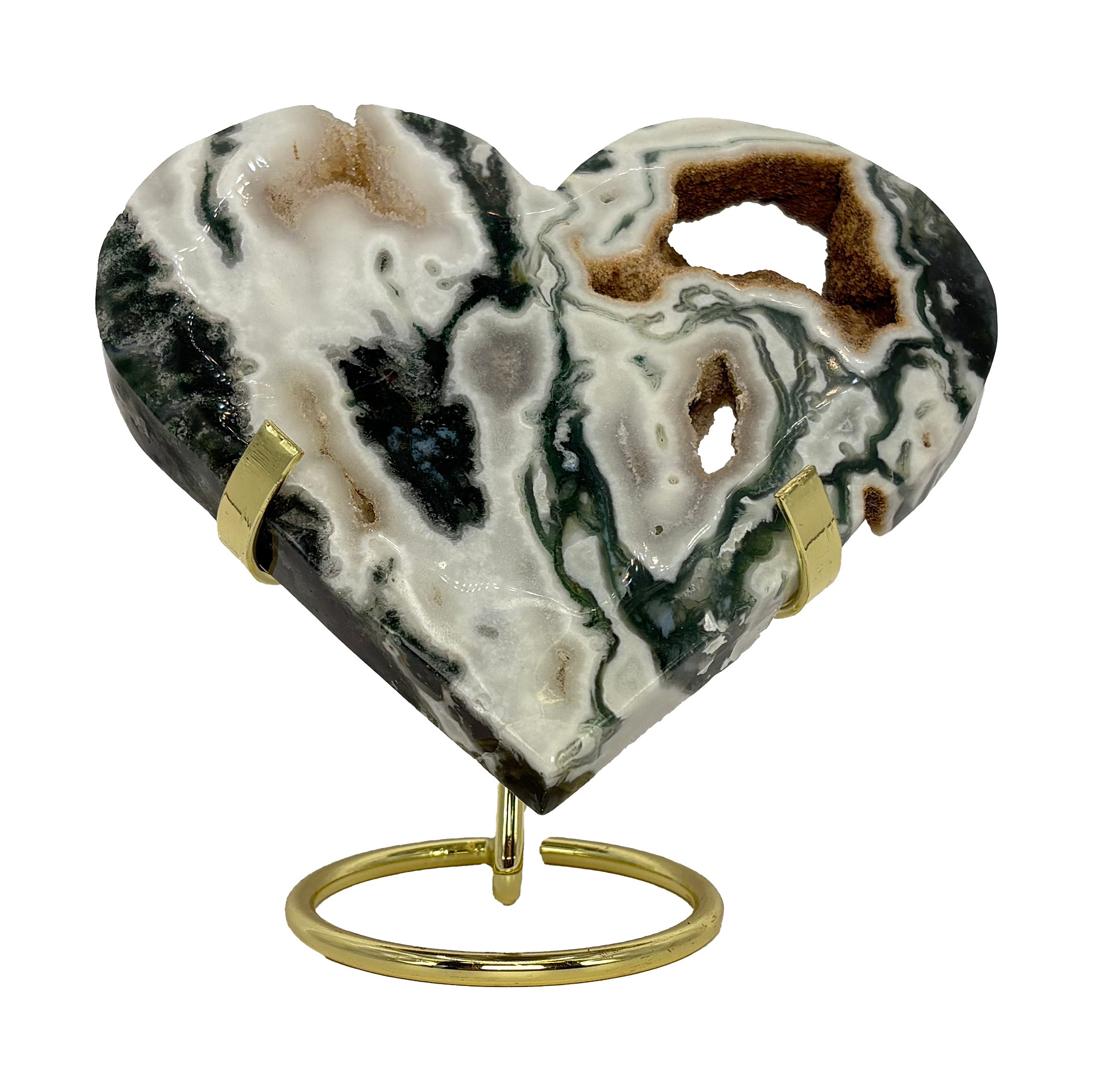 Moss Agate Heart Carving