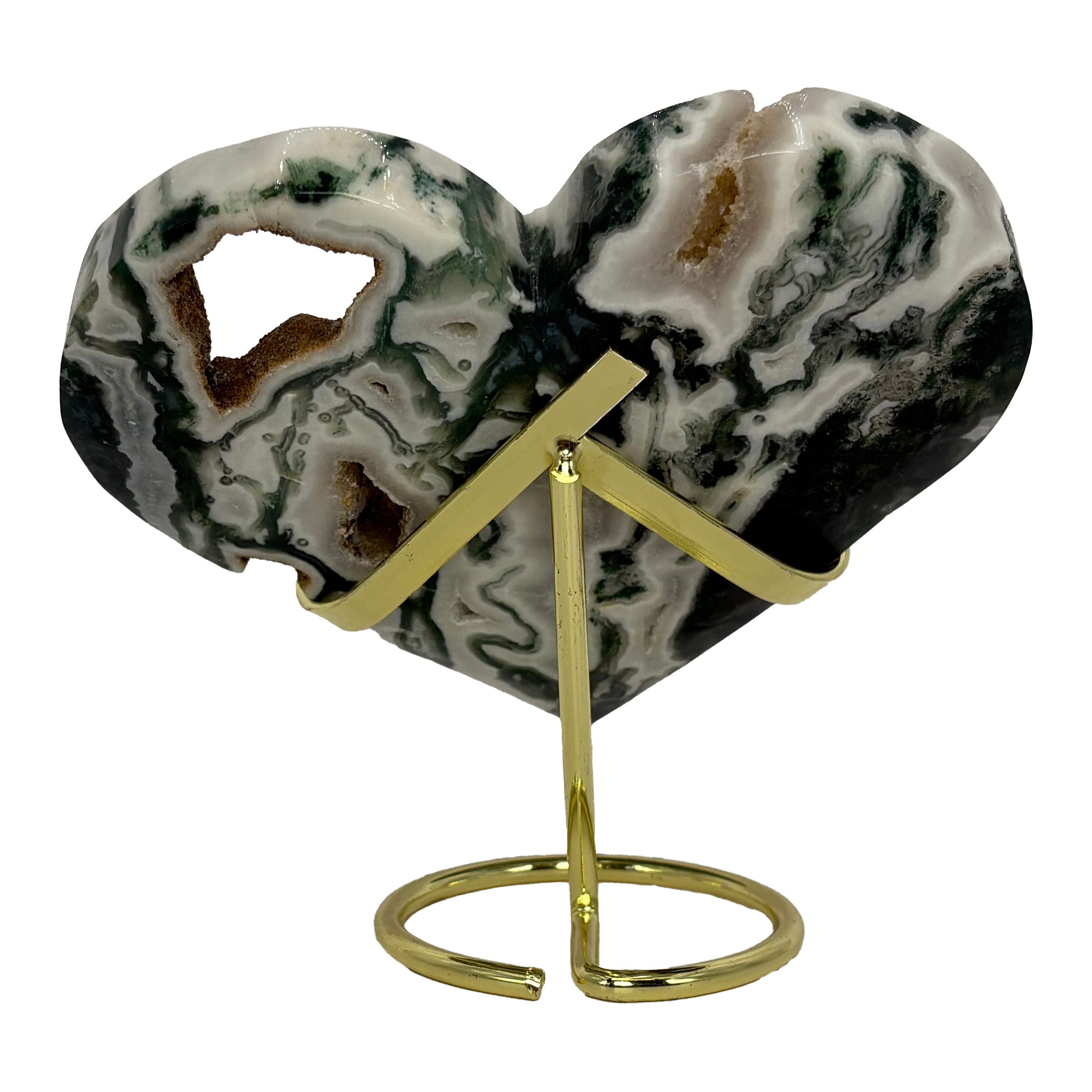 Moss Agate Heart Carving