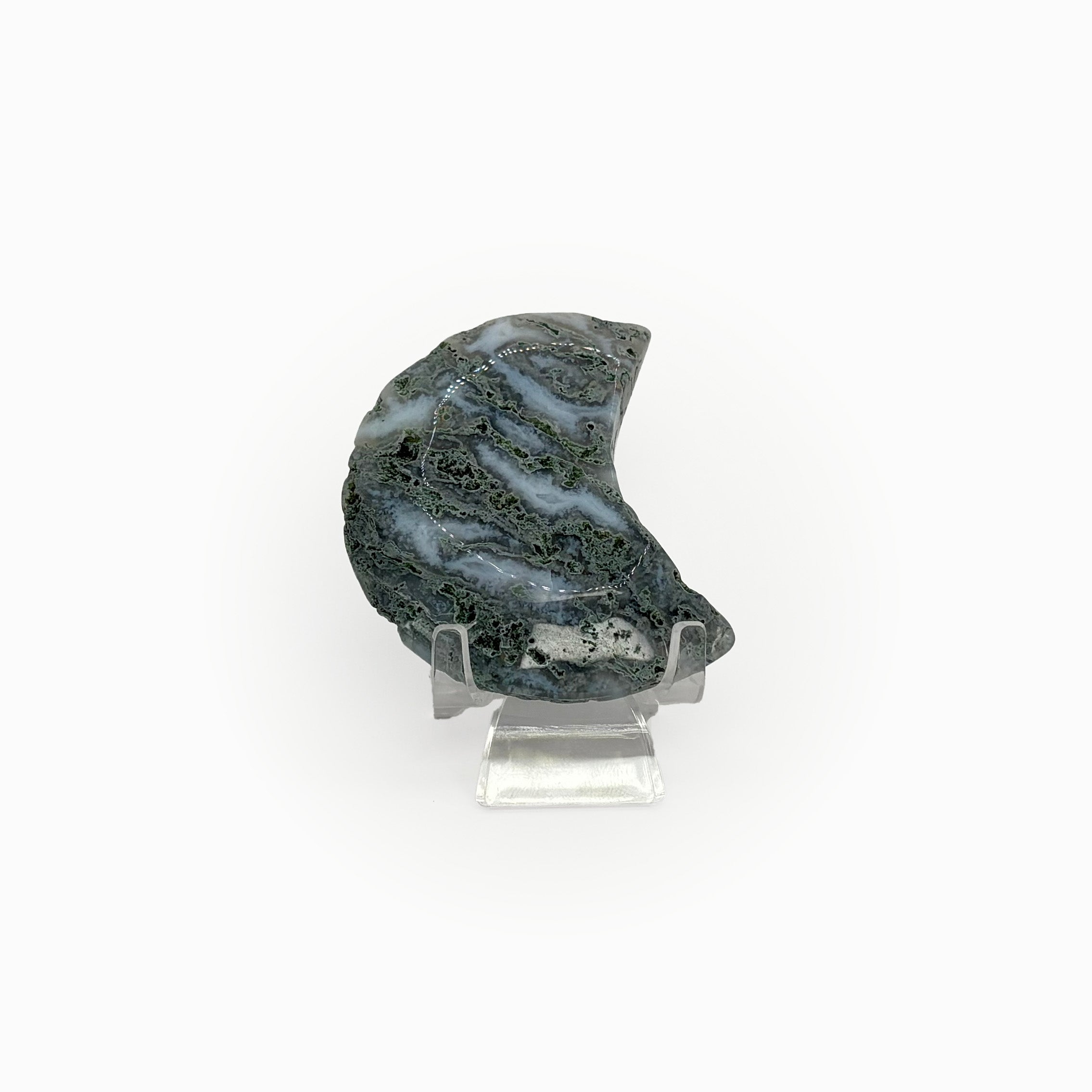 Moss Agate Moon Carving
