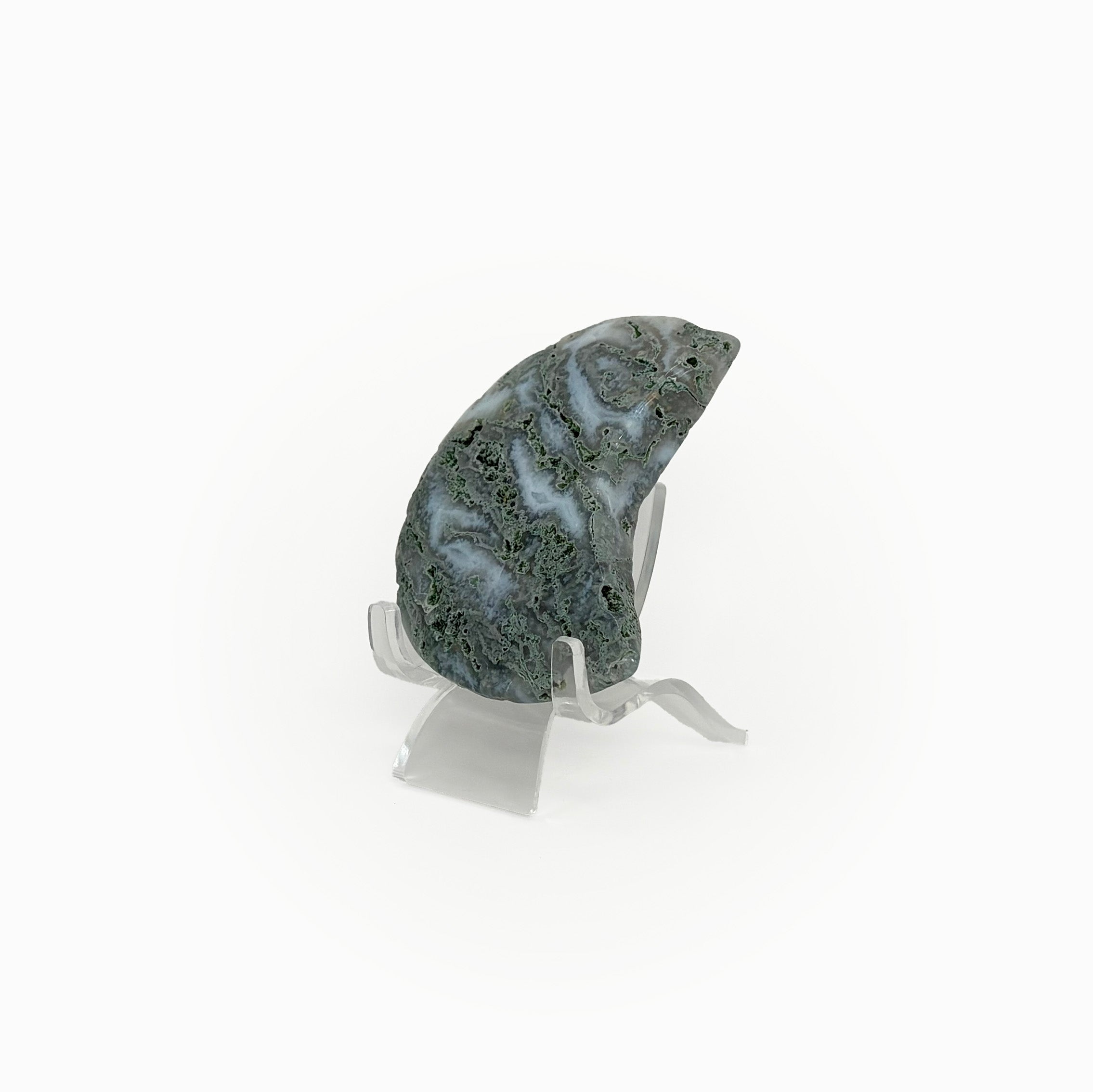 Moss Agate Moon Carving